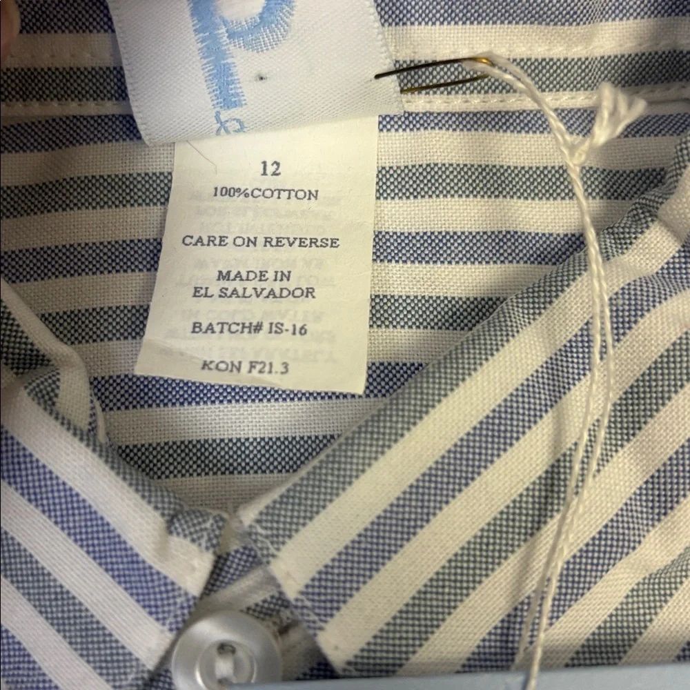 Sz 12 Bella Bliss Boy's Blue Striped Shirt button up long sleeve 100% cotton